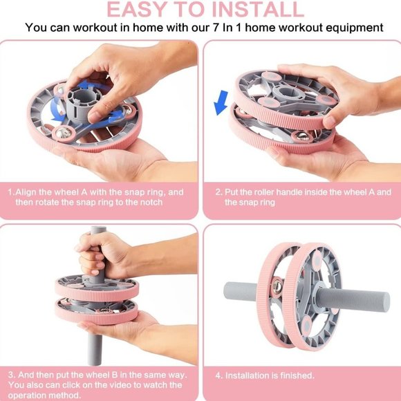 Ab Wheel Slide 4 wheel roller with resistance band Multifunction Set with Push U - Picture 4 of 16